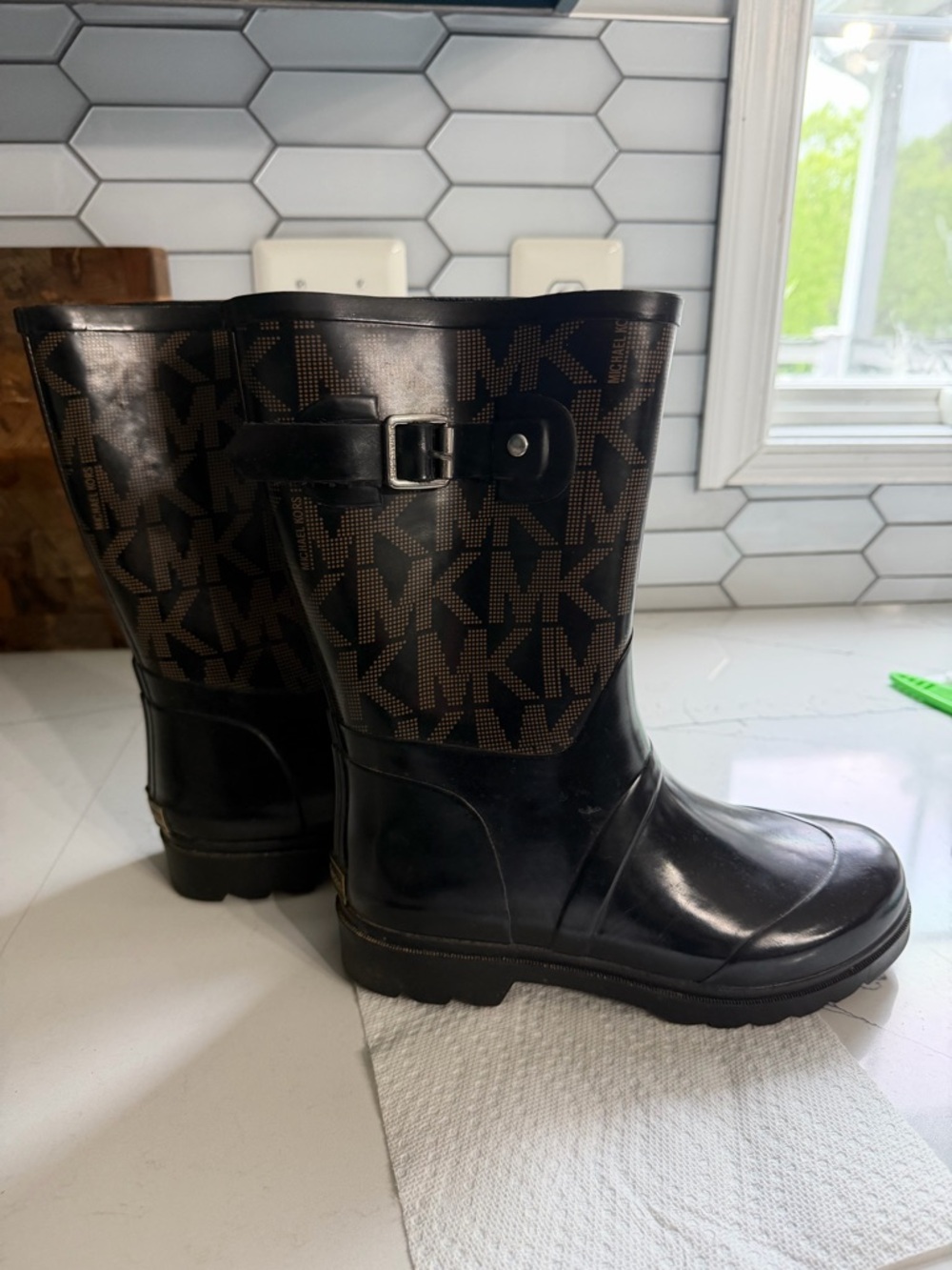 Michael Kors Black/Brown MK Logo Rain Boots